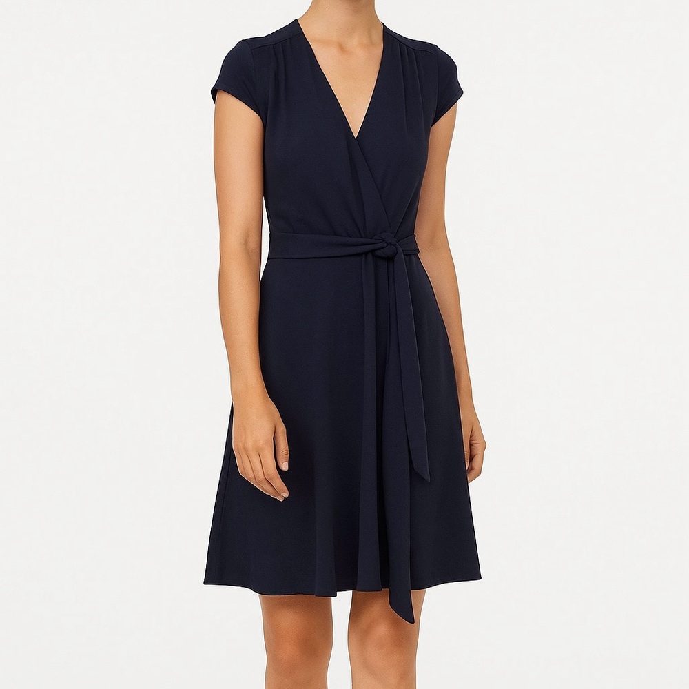 H&M Blue Wrap Midi Dress with Cap Sleeves and V-Neck